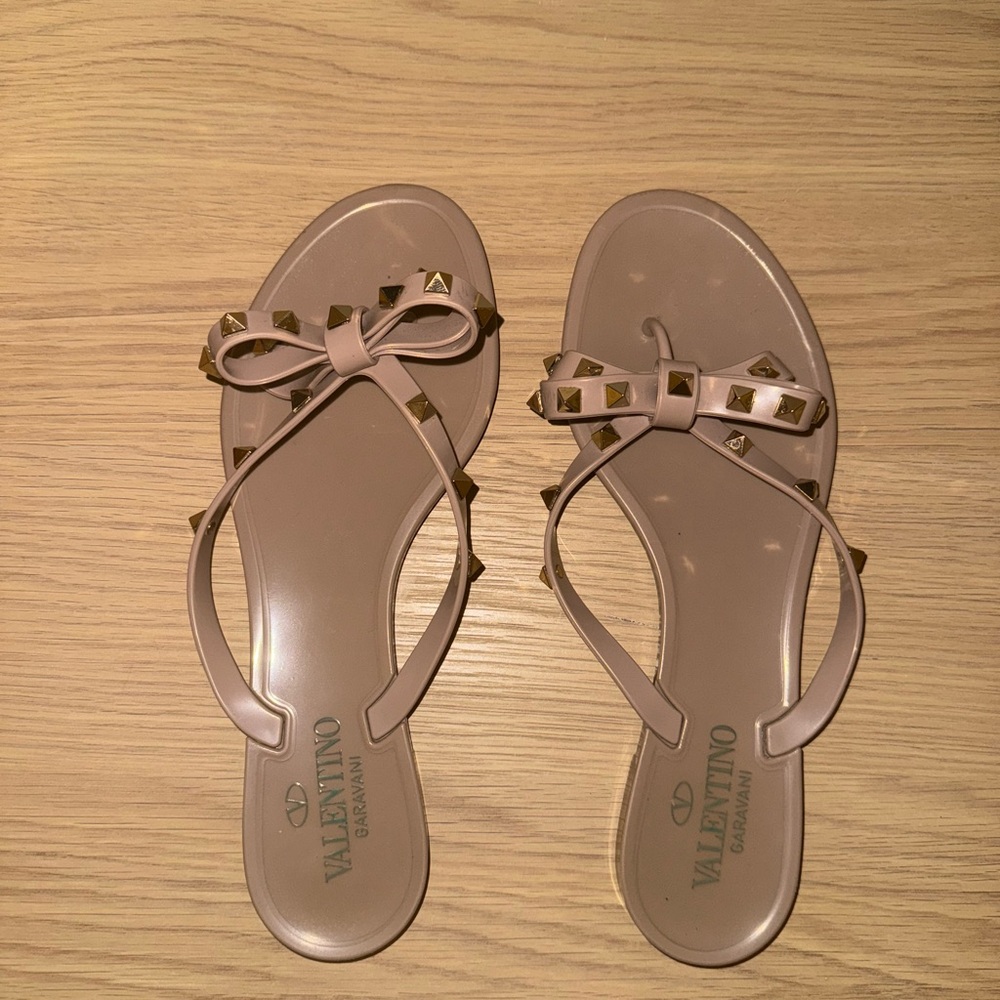 Valentino Women's Beige Sandals with Studded Bow